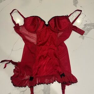 Frederick's of Hollywood Corset Garter Straps Size Small Elegant Red Sexy Sheer